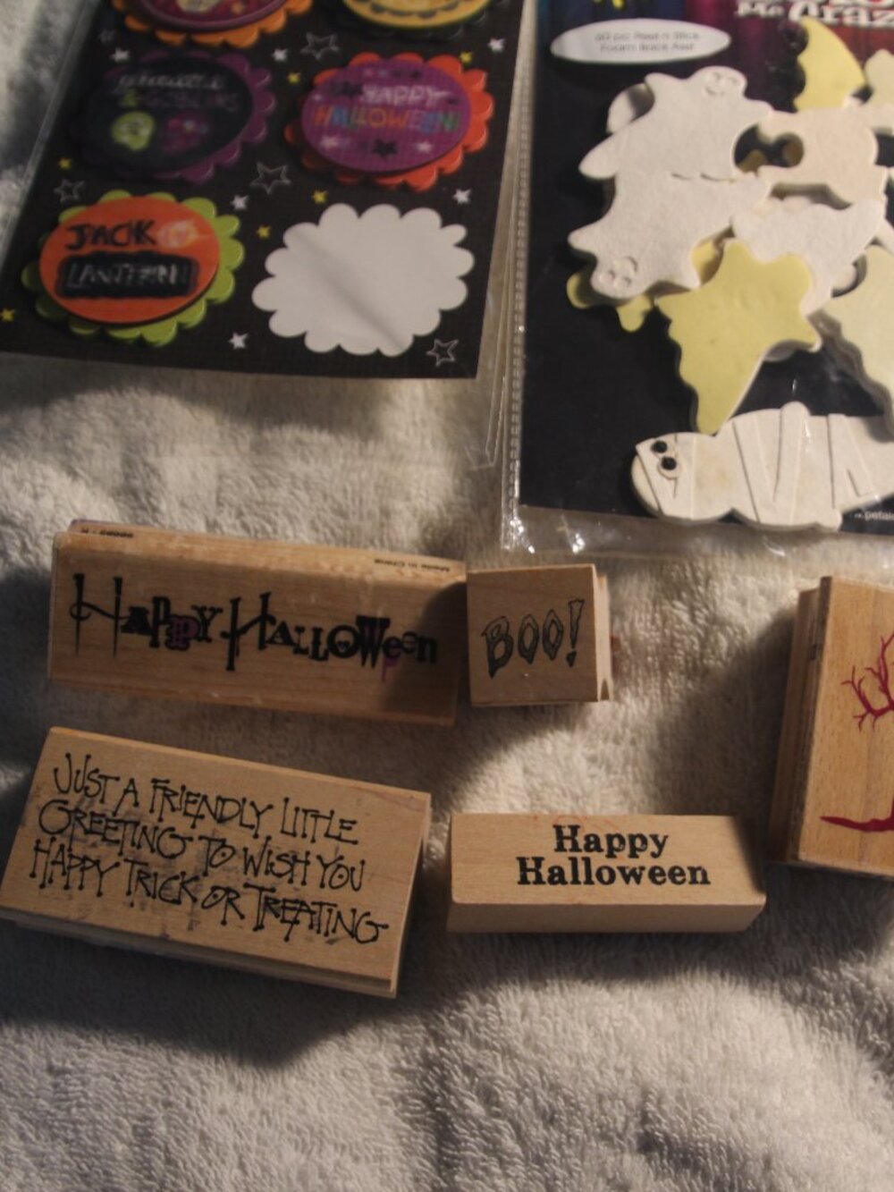 Halloween crafting supplies, stamps & stickers. Gently used.